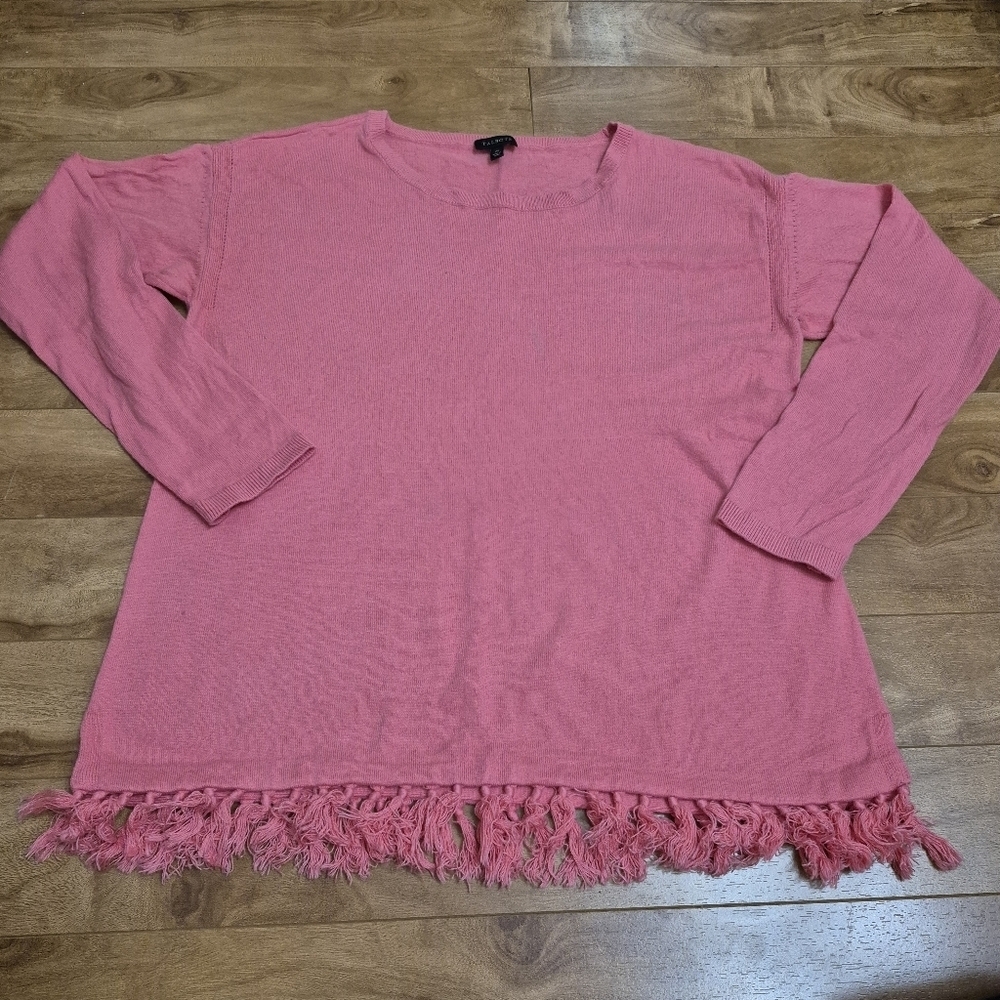 Talbots Womens Feminine Boho Relaxed Fit Pink Tasseled Blend Sweater Size Medium - Picture 4 of 9